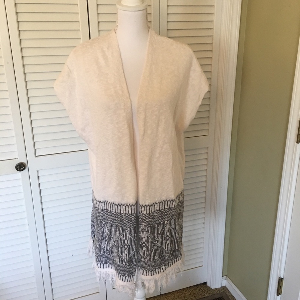 Loft Outlet Lounge Size M/L Cotton Open Cardigan with Fringe